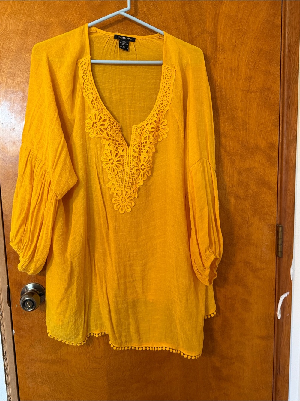 Robert Louis Golden Yellow Crochet V-Neck Tunic